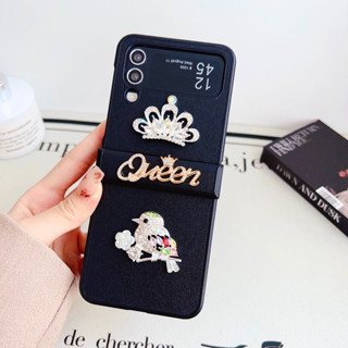 3in1 เคสโทรศัพท์มือถือ แบบฝาพับ บางพิเศษ ลายเพชรเทียม รูปนก สําหรับ Samsung Galaxy Z FLIP 5 4 3 FOLD 5 4 3 flip5 fold5