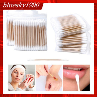 【พร้อมสต็อก】สำลีก้าน ด้ามไม้ สองหัว ย่อยสลายได้ 100 ชิ้น Cotton Swab