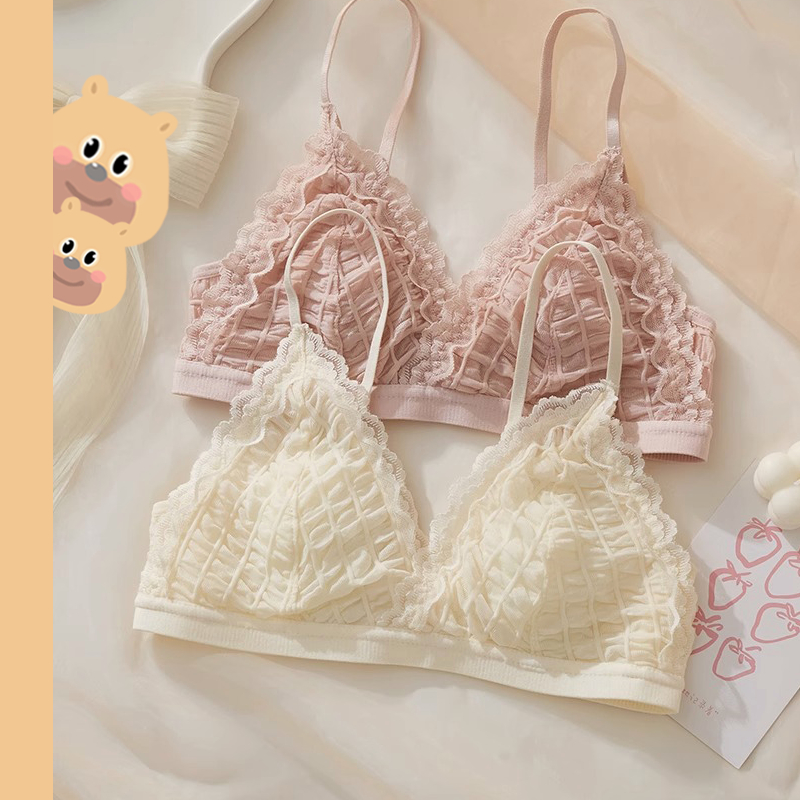 🎀bearbra🎀ชุดชั้นในเซ็กซี่ แต่งลูกไม้ แบบบาง ขนาดเล็ก สีขาว สไตล์ฝรั่งเศส แฟชั่นฤดูร้อน