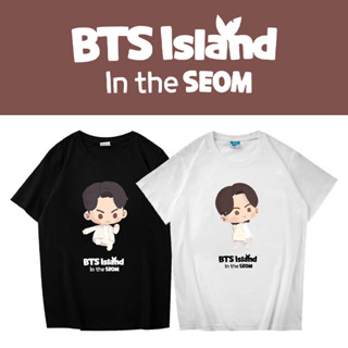 เสื้อยืดแขนสั้น ผ้าฝ้าย ทรงหลวม ลายการ์ตูน Idol Kim Tae Hyung Kim Nam Joon ISIAND in the SEOM สีดํา สไตล์เกาหลี สําหรับผู้ชาย และผู้หญิง