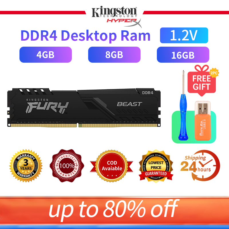 【จัดส่ง 24 ชั่วโมง】ของแท้ Kingston Hyperx Fury BEAST แรมเดสก์ท็อป DDR4 4 8 16GB 2400 2666 3200 3600MHZ DIMM PC4 1.2V 288PIN