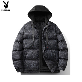 PLAYBOY Maple Leaf Cotton Coat Mens Thick Coat Camo Hooded Jacket