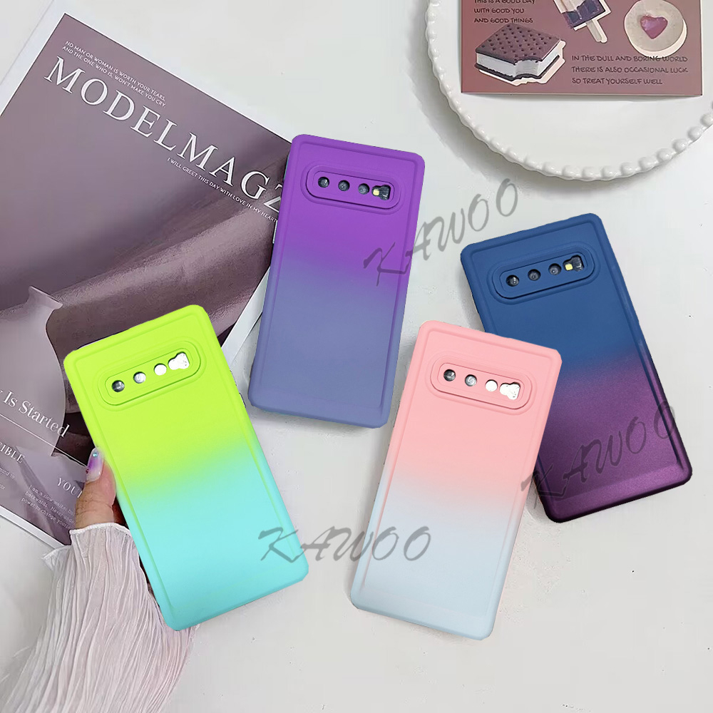 Samsung Galaxy S10 Plus S8 S9 แฟชั่นหรูหรา ไล่ระดับสี ป้องกันกล้อง บาง นิ่ม TPU เคสกันกระแทก