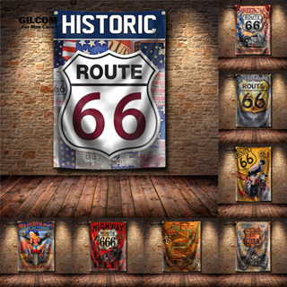 Route 66 ธงแบนเนอร์โพลีเอสเตอร์ พิมพ์ลายกราฟฟิค 4 ร่อง ขนาด 3 ฟุต X 5 ฟุต 90 ซม. X 150 ซม. สําหรับแขวนตกแต่ง