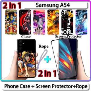 2 IN 1 เคส สําหรับ Samsung A54 เคส พร้อมกระจกนิรภัยโค้ง ป้องกันหน้าจอ เซรามิค นารูโตะ และการออกแบบ One Piece