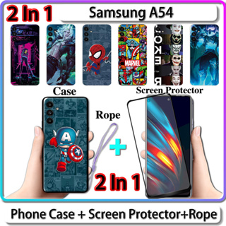 2 IN 1 เคส สําหรับ Samsung A54 เคส พร้อมกระจกนิรภัยโค้ง ป้องกันหน้าจอ เซรามิค LOL และการออกแบบฮีโร่