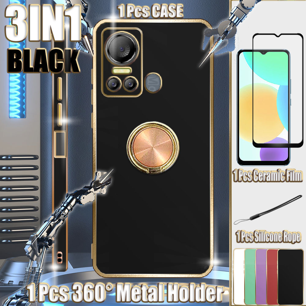 3 In 1 สําหรับ Itel Vision 5/S18 S663LC/S663L Electroplated กรณีเซรามิคป้องกันหน้าจอและผู้ถือโลหะและ