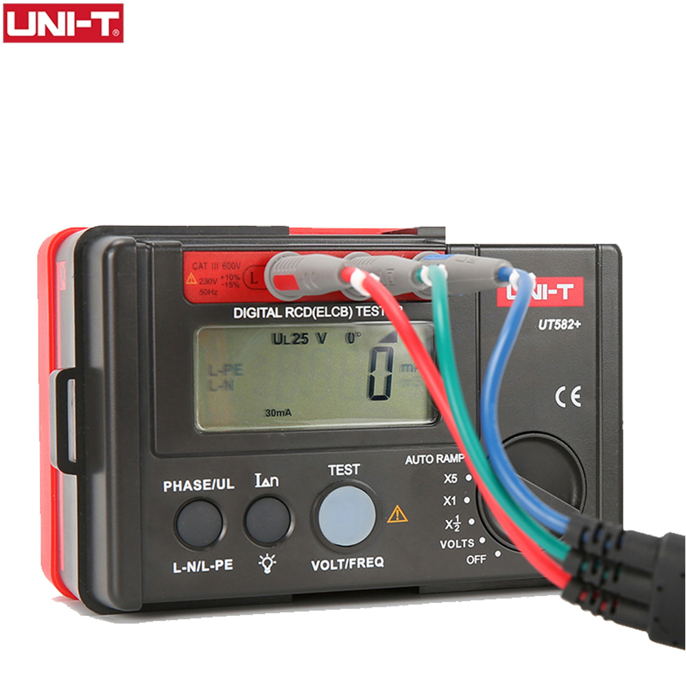UNI-T UT582+ Digital RCD (ELCB) tester AUTO RAMP Leakage Circuit Breaker Meter พร้อม Mis-Opration Bu