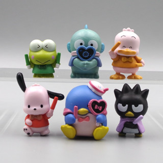 SANRIO โมเดลฟิกเกอร์ PVC อนิเมะ Kuromi Pochacco Keroppi Frog Badtz-maru Penguin Duck Q Version ขนาด 3-5 ซม. ของเล่นสําหรับเด็ก 6 ชิ้น ต่อชุด