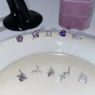 G23 ต่างหูเหล็กไทเทเนียม จี้รูปหัวใจอเมทิสต์ เครื่องประดับสตรี