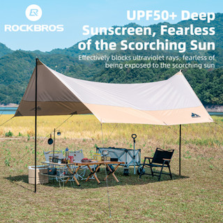 Rockbros เต็นท์ตั้งแคมป์ กันน้ํา ป้องกันรังสียูวี 12 ㎡ เต็นท์บังแดด UPF50+ แบบหนา เคลือบเงิน ทรงสี่เหลี่ยม สําหรับกลางแจ้ง 6-8 คน
