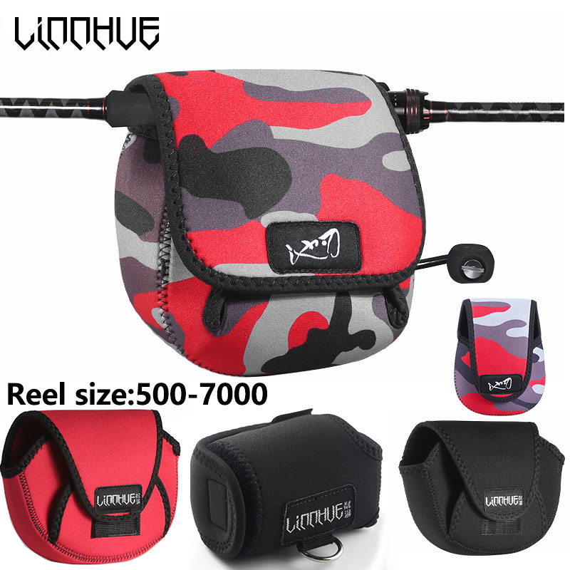 Fishing reel bag สินค้าจัดหาปลา เส้นรอบล้อป้องกันน้ำหมุน ล่อเหยื่อโยนล้อโยนทิ้งรอบกระบอก เก็บกวาดสีดำ black red spinning reel bag baitcasting reel bag drum reel bag fishing rod cover fishing bag