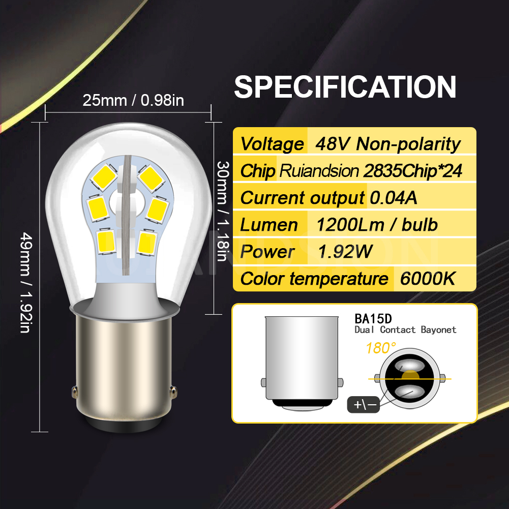 หลอดไฟถอยหลัง LED BA15D AC DC 12V 24V 48V สว่างมาก สําหรับรถยนต์ รถจักรยานยนต์ 2 ชิ้น - รูปที่ 3