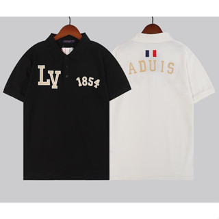 Louis v เสื้อโปโล แขนสั้น ผ้าฝ้าย ปักลาย แฟชั่น สําหรับทุกเพศ