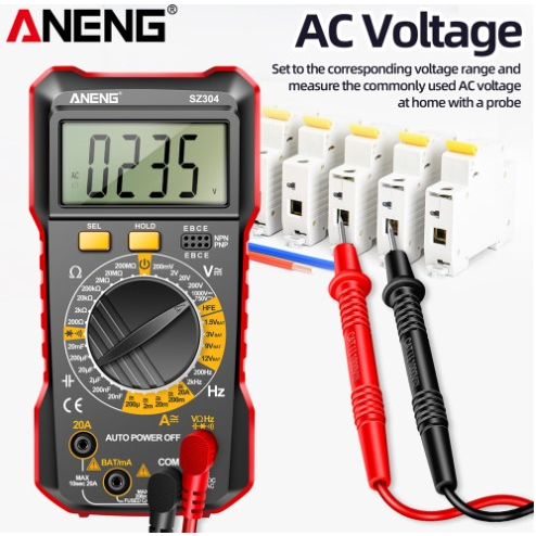 Aneng SZ304 เครื่องทดสอบแรงดันไฟฟ้าดิจิทัล RMS NCV AC DC อเนกประสงค์ ความแม่นยําสูง