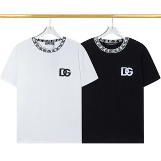 D&amp;g เสื้อยืดแขนสั้น ผ้าฝ้าย ปักลายโลโก้หน้าอกซ้าย 230 กรัม แฟชั่นสําหรับผู้ชายและผู้หญิง