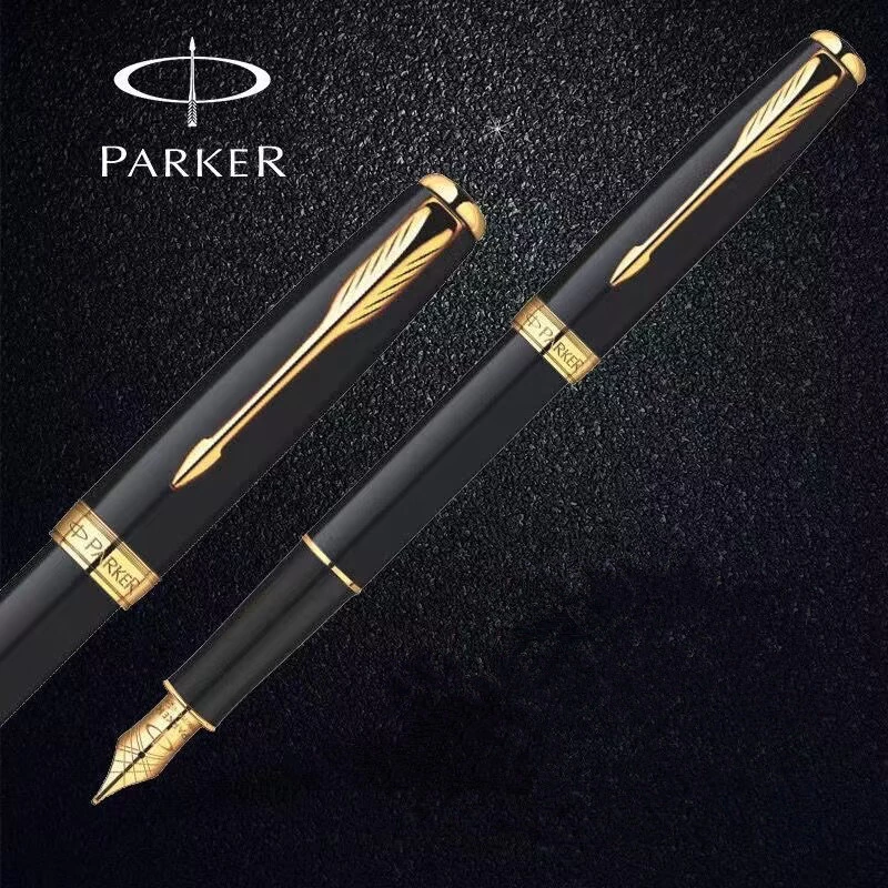 【แกะสลักฟรี + 1ink + 1Gift Box】Parker Sonnet Fountain Pen Frosted Black Rod Gold Clip Jewelry Pen High-End Signature Gifts