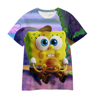 เสื้อยืดแขนสั้น พิมพ์ลายการ์ตูน SpongeBob สไตล์สปอร์ต สําหรับเด็กผู้ชาย และเด็กผู้หญิง