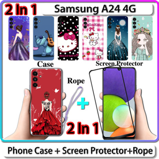 2 IN 1 เคส สําหรับ Samsung A24 4G เคส พร้อมกระจกนิรภัย โค้ง เซรามิค ป้องกันหน้าจอ สําหรับเด็กผู้หญิง และคิตตี้