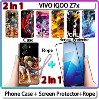 2 IN 1 เคส สําหรับ VIVO iQOO Z7x เคส พร้อมกระจกนิรภัย โค้ง เซรามิก ป้องกันหน้าจอ นารูโตะ และการออกแบบ One Piece