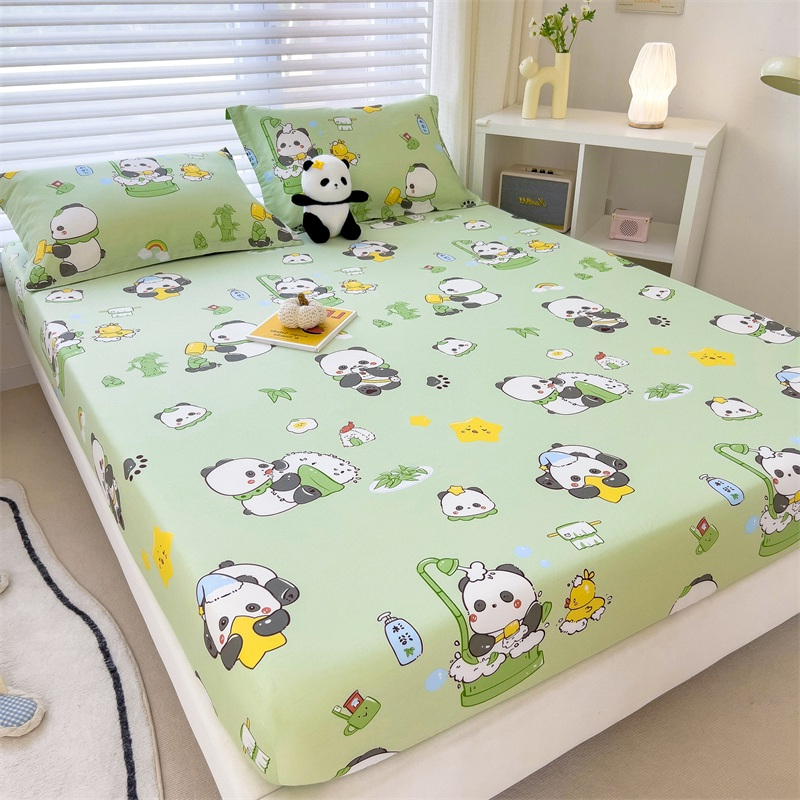 Dansunreve ผ้าปูที่นอน ผ้าฝ้าย 100% sheet 5ฟุต 6ฟุต ผ้าปูที่นอนแบบรัดมุม พิมพ์ลายแพนด้า กระต่ายน่ารัก ผ้าปูที่นอนนุ่ม