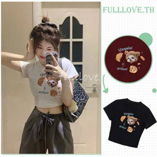 Fulllove เสื้อครอป เสื้อยืดวินเทจ ทรงสลิมฟิต สวมใส่สบาย เข้าได้กับทุกออกเเบบ Y2K crop top