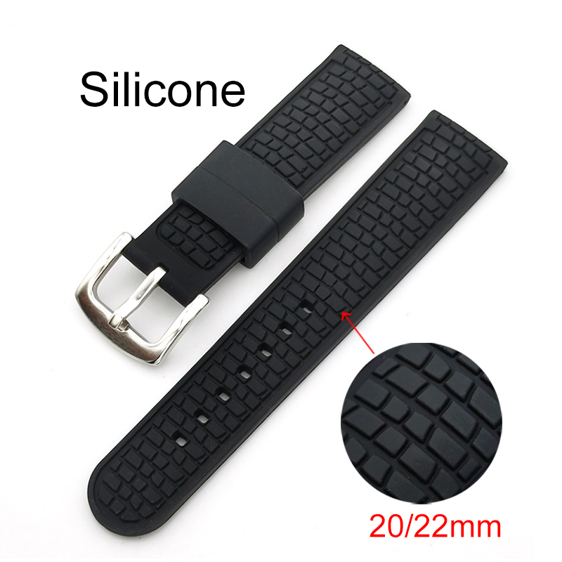 สายนาฬิกาข้อมือ ยางซิลิโคน 20 มม. 22 มม. หัวเข็มขัดขัดเงา สีดํา สําหรับ Seiko Band Soft Sport Bracelet Samsung Galaxy Watch Band สําหรับผู้ชาย ผู้หญิง