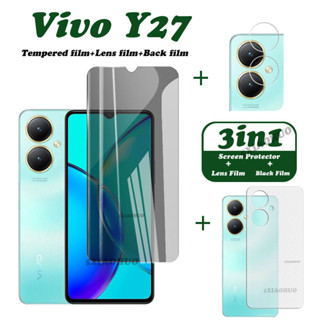 3-in-1 กระจกนิรภัย Vivo Y27 ป้องกันหน้าจอ Vivo Y27 Y36 Y16 Y02S Y02T กระจกนิรภัยหน้าจอ + ฟิล์มกล้อง + ฟิล์มด้านหลัง ตัวป้องกันเลนส์กล้อง