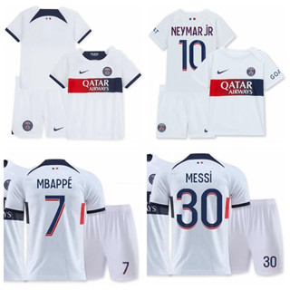 เสื้อกีฬาแขนสั้น ลายทีมชาติฟุตบอล PSG Away Paris Saint-Germain Messi Mbappe Neymar 2023-24 สําหรับเด็ก