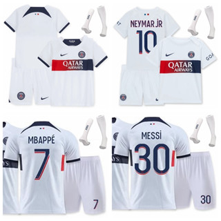 เสื้อกีฬาแขนสั้น ลายทีมชาติฟุตบอล PSG Paris Saint-Germain Messi Mbappe Neymar 2023-24 สําหรับเด็ก