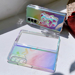 เคสโทรศัพท์มือถือ PC แข็ง แบบใส ลายหมี 3D พร้อมขาตั้ง สําหรับ Samsung Galaxy Z Fold 4 5G Fold 3 5G