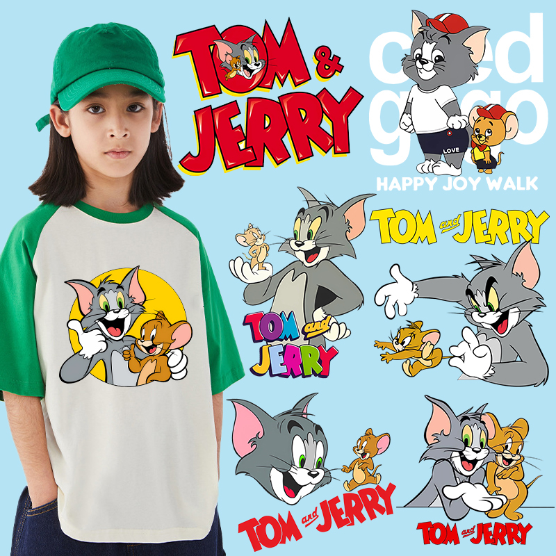 แมวและหนู เสื้อผ้า ทําเอง ตกแต่ง แอพพลิเคชั่น การ์ตูนแมวเมาส์สติกเกอร์ถ่ายเทความร้อนน่ารักเสื้อยืดรีดแพทช์ของขวัญ