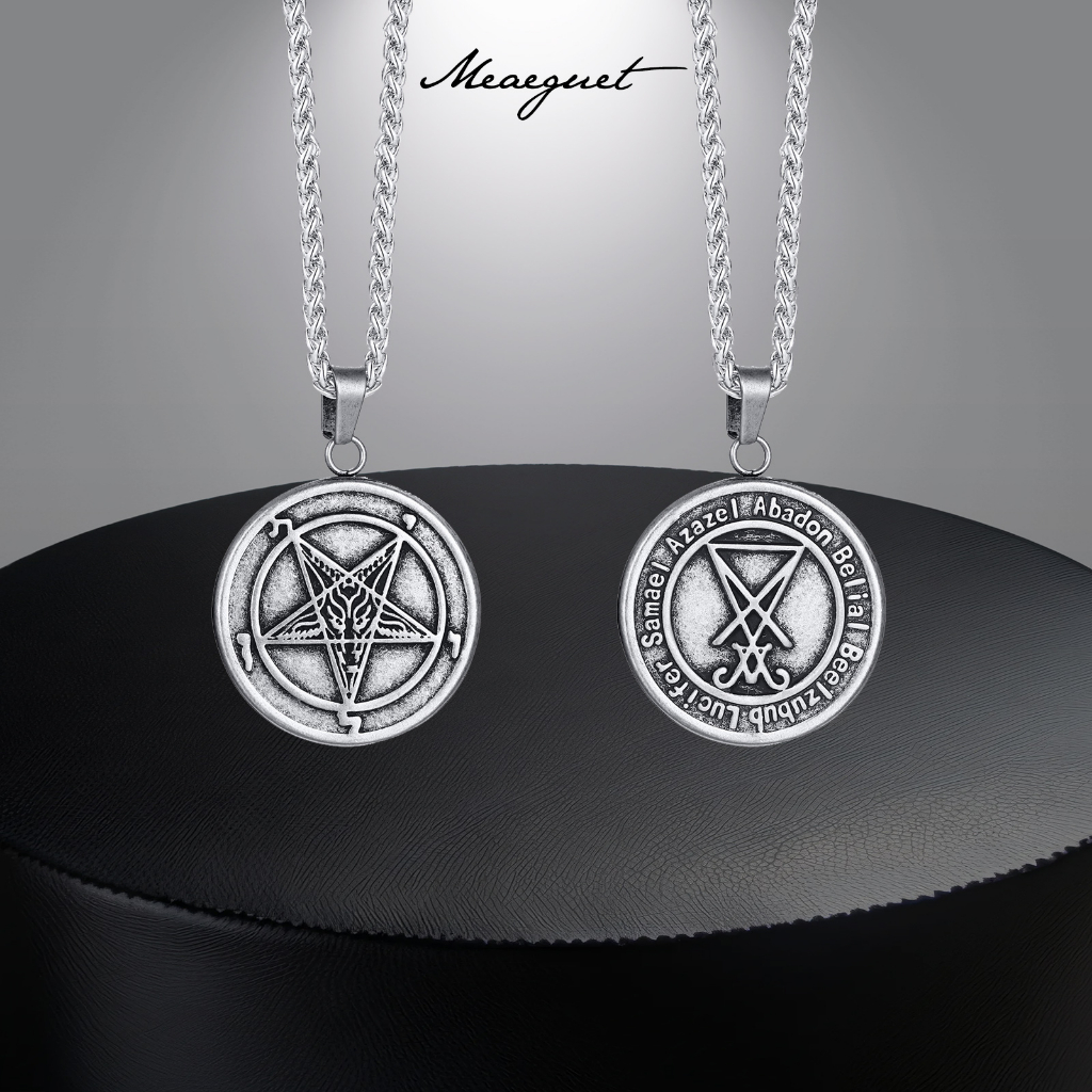 Vintage Sigil of Lucifer สร้อยคอจี้เหรียญ Pagan Occulti Satanic Inverted Cross เครื่องประดับสแตนเลส