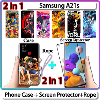 2 IN 1 เคส สําหรับ Samsung A21s เคส พร้อมกระจกนิรภัยโค้ง เซรามิค ป้องกันหน้าจอ นารูโตะ และการออกแบบ One Piece