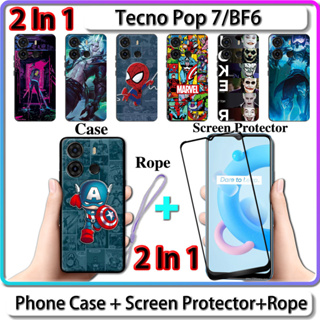 เคส 2 IN 1 สําหรับ Tecno Pop 7 BF6 เคส พร้อมกระจกนิรภัยโค้ง ป้องกันหน้าจอ เซรามิค ดีไซน์ฮีโร่ LOL