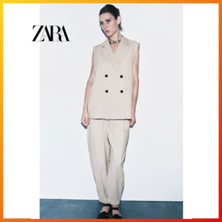 Zara ใหม่ เสื้อกล้าม แขนกุด กระดุมสองแถว แฟชั่นฤดูใบไม้ร่วง สําหรับผู้หญิง 8372352 711 ชุดเซตกางเกงเอวสูง 8372252 711