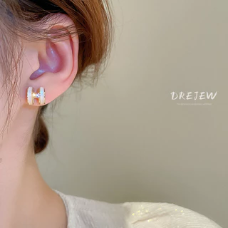 DREJEW 925 เข็มเงิน จี้รูปตัวอักษร ประดับเพทาย สไตล์เกาหลี เรียบง่าย กันแพ้ ต่างหูเกาหลี
