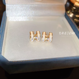 DREJEW 925 เข็มเงิน จี้รูปตัวอักษร ประดับเพทาย สไตล์เกาหลี เรียบง่าย กันแพ้ ต่างหูเกาหลี