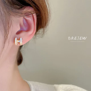 DREJEW 925 เข็มเงิน จี้รูปตัวอักษร ประดับเพทาย สไตล์เกาหลี เรียบง่าย กันแพ้ ต่างหูเกาหลี