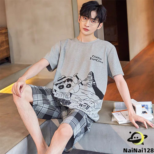 3XL,4XL (มี 14 ลาย) สไตล์มินิมอล ชุดนอนผ้าคอตตอน ชุดนอนผู้ชายขาสั้นแขนสั้น Men's short-sleeved pajamas【NaiNai 128】