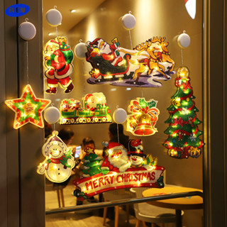 สายไฟ LED รูปซานตาคลอส สโนว์แมน ต้นคริสต์มาส ตกแต่งหน้าต่าง ถ้วยดูด โคมไฟแขวน