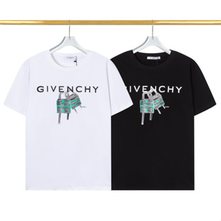 Givench เสื้อยืดคอกลม แขนสั้น ผ้าฝ้าย พิมพ์ลาย 270 กรัม แฟชั่น สําหรับผู้ชาย และผู้หญิง