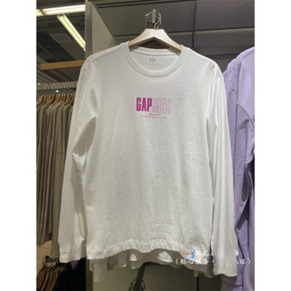 Gap เสื้อยืดแขนยาว ผ้าฝ้ายแท้ พิมพ์ลายโลโก้ สําหรับผู้ชาย และผู้หญิง 9LJ6J