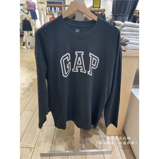 ใหม่ เสื้อยืดลําลอง แขนยาว ผ้าฝ้ายแท้ ทรงหลวม ลายโลโก้ Gap สําหรับผู้ชาย 27 กก.