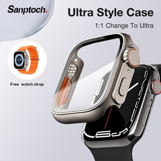 【Ultra Style】เคสนาฬิกาข้อมือ กระจกนิรภัย กันรอยหน้าจอ ลาย Sanptoch พร้อมสายคล้อง สําหรับ Apple Watch 45 มม. 44 มม. 42 มม. 41 มม. 40 มม. 38 มม. iWatch 8 7 SE2 SE 6 5 4 3 2 1