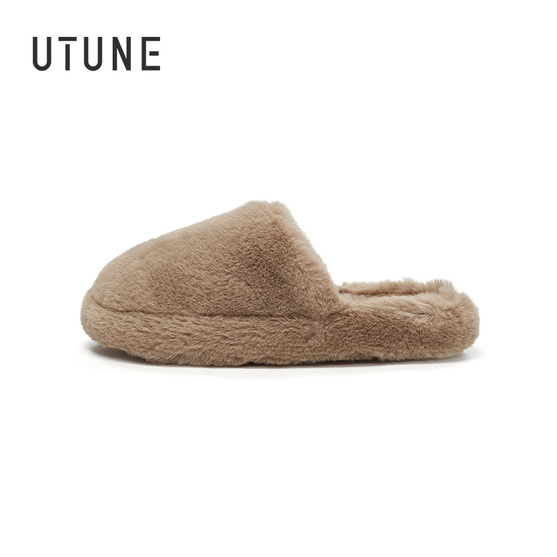 UTUNE รองเท้าแตะขนสัตว์แฟชั่นฤดูหนาว ดีไซน์กันลื่นและน้ำหนักเบา เหมาะสำหรับทั้งชายและหญิง