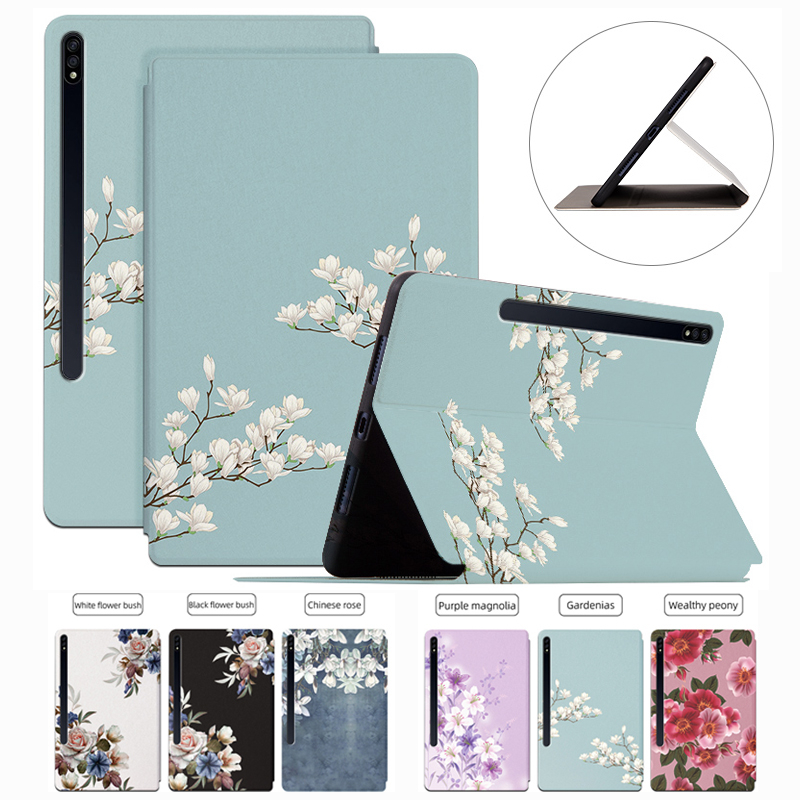 Samsung Galaxy Tab S9 S8 S7 S6 Plus FE Lite 12.4" 11" 10.4" Cover Fashion Flowers Leather with Auto Wake Function Stand Flip Case