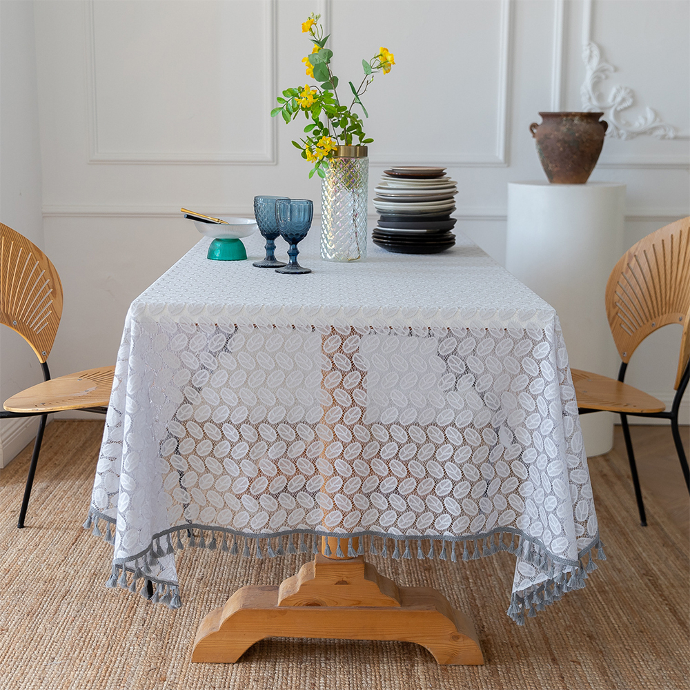 ผ้าปูโต๊ะสีขาวโปร่งใสสี่เหลี่ยมผืนผ้า