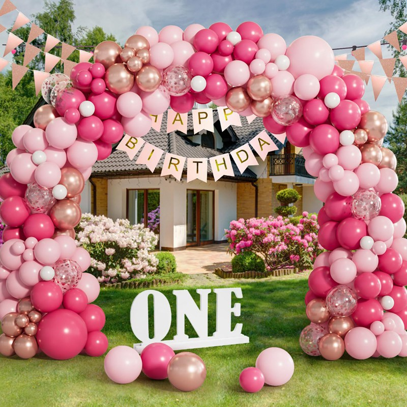 149pcs Pink Balloons Arch Kit ชุดลูกโป่งยาง ธีมเจ้าหญิง สีชมพู สําหรับตกแต่งปาร์ตี้วันเกิด งานแต่งงาน เจ้าสาว 1st