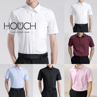 Houch พร้อมส่ง COD เสื้อผู้ชายสีขาว เสื้อคอจีนผู้ชาย แขนสั้น เสื้อนักศึกษาแขนสั้นชาย เสื้อนักศึกษาชาย แขนสั้น แขนยาว